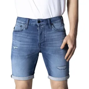 Blauwe short met rits en knoopsluiting van katoenmix
