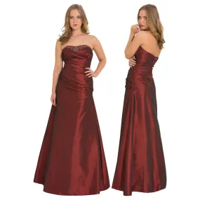 Galajurk bordeaux-rood strapless (optie schouderbanden) taft-satijn