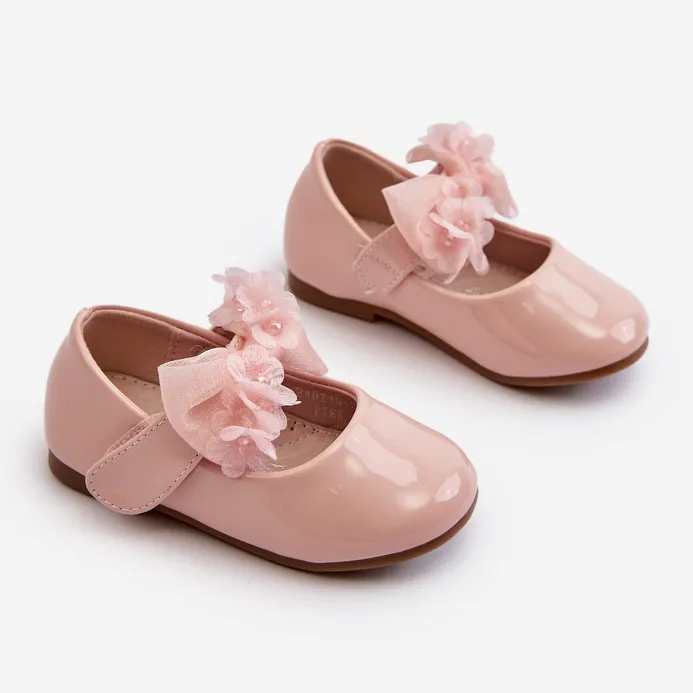 Kinderlakleren ballerina's met klittenband en strik, roze Olessa