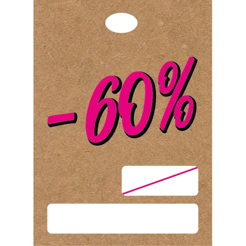 PRIJSKAART MET GAATJE 60% GLAD KRAFT/ROZE 55X40MM  PER 250